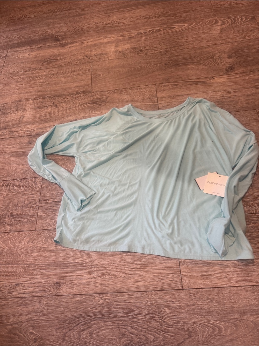 Beyond Yoga Light Blue Long Sleeve Boatneck Top